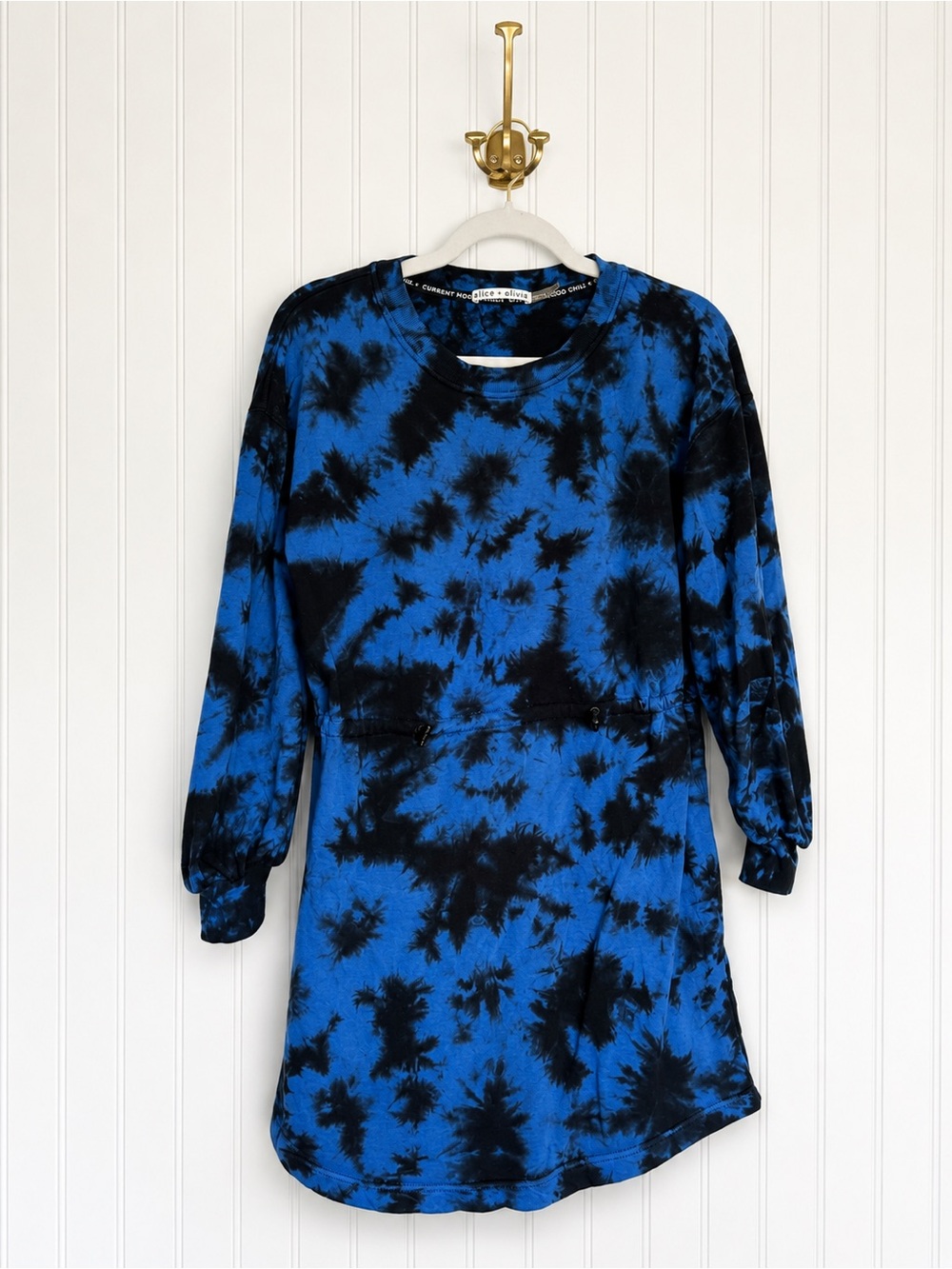 Alice + Olivia Heeda Tie Dye Sweatshirt Mini Dress Blue Black M $250